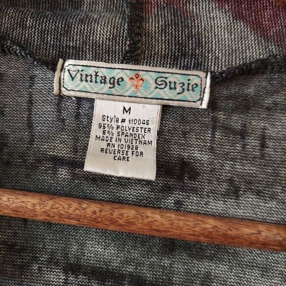 Women's Y2K Gold Textured Knit Open Front Cardigan Green Red Tie Dye Sz Medium - Picture 5 of 10